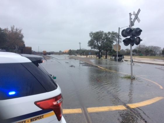 The intersection of Front and Ash streets was underwater during the storm.