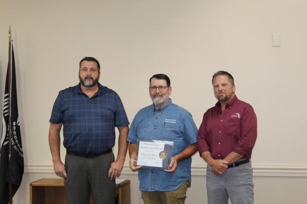 Road Department Assistant Director David Hearn and Public Works Director Doug Podiak were on hand when Darren Marsh was recognized as Nassau County Employee of the Quarter.