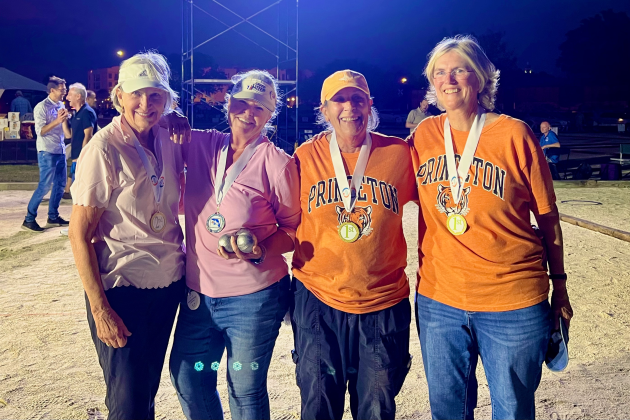 1st and 2nd place winners of the Ladies Tournament from right is Cynthia Stroud and Mary Lott from Maine Boules Club, first-place winners, second place went to the team Petanque Queens; Barbie Crowder, and Janet Kirkland. Photo by Lee Ann Shobe