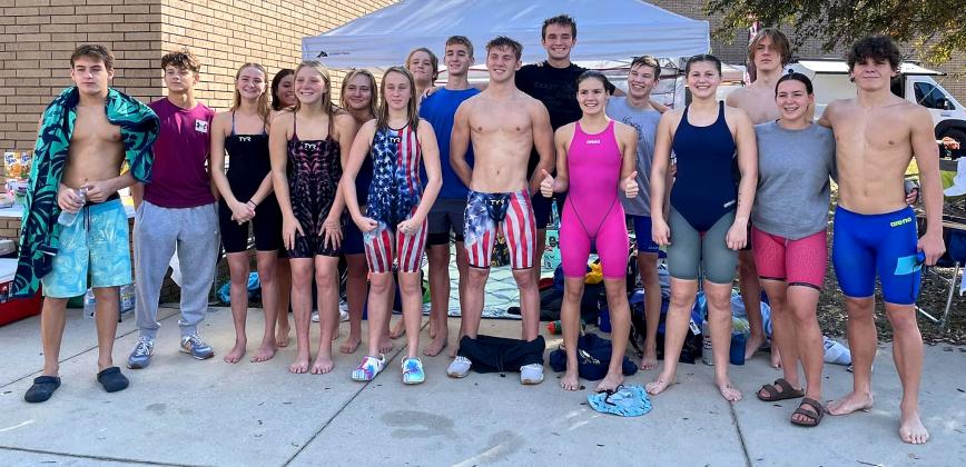 The Pirate swimmers competing at region includes, from left, Cole Misciagna, Jacob Kovalcik, Annie McKenzie, Brooklyn Martinez, Neriah Giedrys, Ivy Bradley, Cora Foxwell-Jones, Alex Rousselow, Logan Cook, Nate Janzow, Ryan Roettger, Elizabeth Hernandez, Alex Vobril, Zoe Fina, Alex Shurter, Emelia Tuso and Hampton Walker. Not pictured: Cora Tilton. Submitted photo.