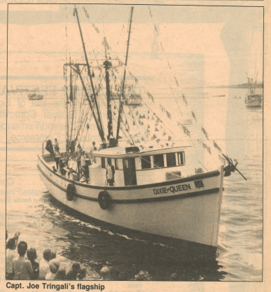 The Dixie Queen, owned by Joseph Tringali, was part of the history of the shrimping industry and won multiple shrimp boat races. Local residents are asking the city not to allow developers to build on property where the Tringali family had several homes in order to preserve the character of the neighborhood. Photo courtesy Amelia Island Museum of History