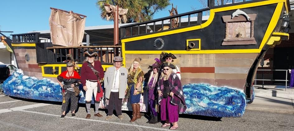 From left, Marian Phillips (Dymps), Mike Martin (Sir White Beard), Lawrence Mackie (Larmac Dawg), Judie Mackie (The Lady Judith, Who you calling a Lady?), Pam Kitrell Smith (Smoochie), Linda Kostaleny (Luna Sea) and Roger Stewart (Roger the Rogue). Submitted photo.