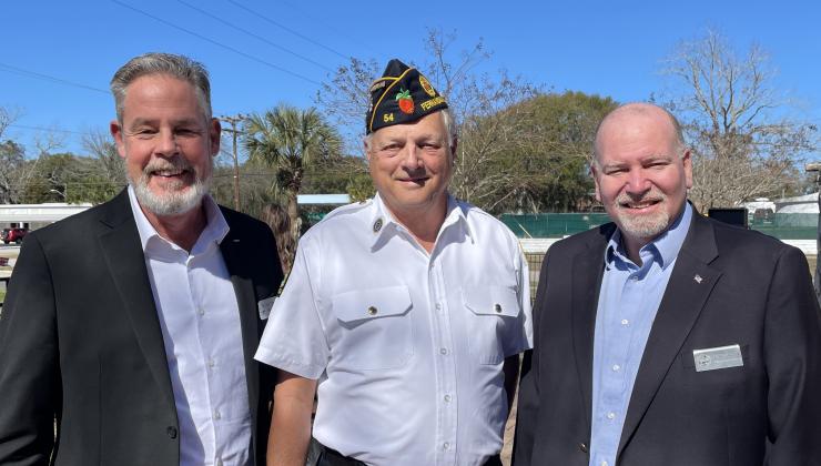 County Commissioner Hupp Huppman, American Legion Post 54 Commander Steve Bradshaw and County Commissioner John Martin, from left, attended the dedication event. Submitted photo