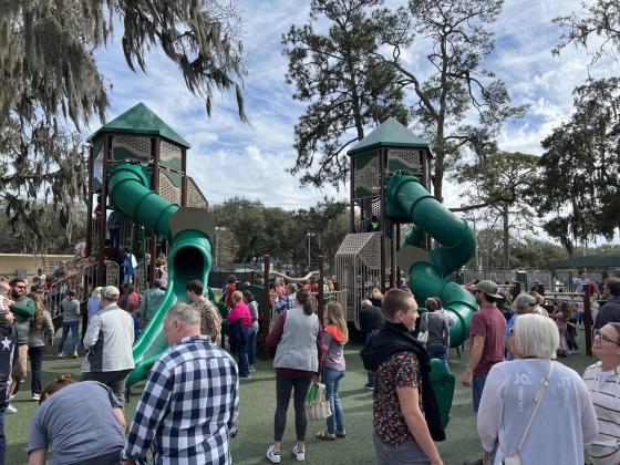 Hundreds gathered in Central Park Sunday for the dedication of Teddy Bear Playground in honor of the late David Berkman on his birthday.  Submitted photo