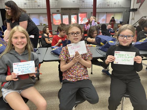 Students from Hilliard Elementary School with positive messages. Submitted photo