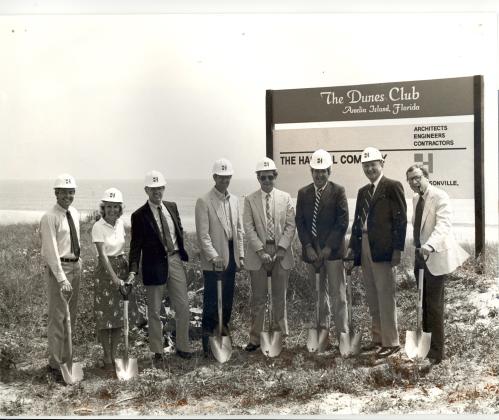 The initial groundbreaking for The Dunes Club way back when. Realtors Lou Simmons, William Lorick and John Crawford put on their hard hats and biggest smiles for this special day. Submitted photo