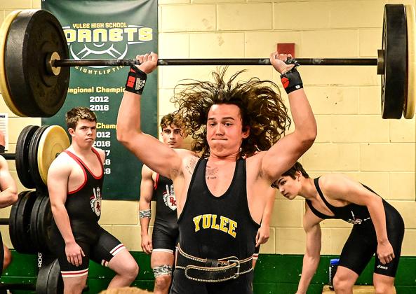 The Yulee High School weightlifting team hosted Bishop Kenny on Wednesday. The Hornet lifters compete in the Suwannee Invitational March 16. The tournament begins at 4:30 p.m. Photos by Chuck Lewis/special