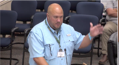 Sea turtle enthusiast and activist Casey Jones addresses the Nassau County Board of County Commissioners concerning lighting ordinances and the "insufficient" way they are enforced. Photo courtesy of Nassau County