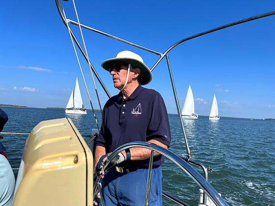 Fred Eichmann, aboard Misty, concentrating on the start. Submitted photo