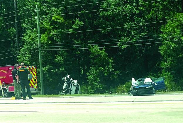 A Nassau County Sheriff’s Office SUV overturned in Yulee Sunday afternoon after the striking a car driven by a Fernandina Beach man. Submitted