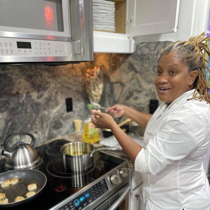 Chef Xylina Green searing scallops. Submitted photo