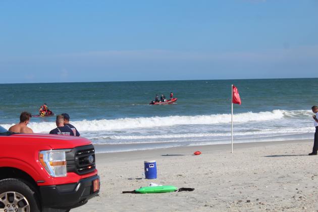 Agencies from Fernandina Beach and Nassau County were on scene near beach access No. 6 Wednesday, where two swimmers were rescued. Emergency responders could not find a third swimmer until Thursday afternoon. Photo by Julia Roberts/News-Leader