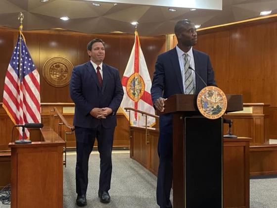 State Surgeon General Joseph Ladapo speaks in 2021 after being named to his post by Gov. Ron DeSantis. File photo