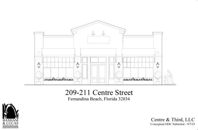 Concept façade plan for a building on the site of the current “pocket park” on Centre Street. Submitted photo