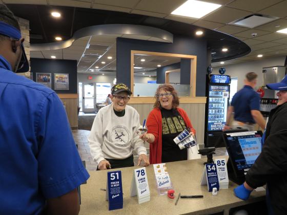 Dale Stickrath and his daughter Debby ordering at Culver’s on his 99th birthday.  Photo by Sean Mathew Rosenthal/News-Leader