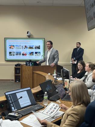 Wildlight Vice President Wes Hinton speaks at the Nov. 7 meeting of the Nassau County Planning and Zoning board. Photo by Sean Rosenthal/News-Leader