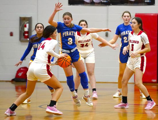 The Fernandina Beach High School girls basketball team traveled to Hilliard Tuesday night, where the Lady Pirates won in overtime. Photo by Steven Miller/Special