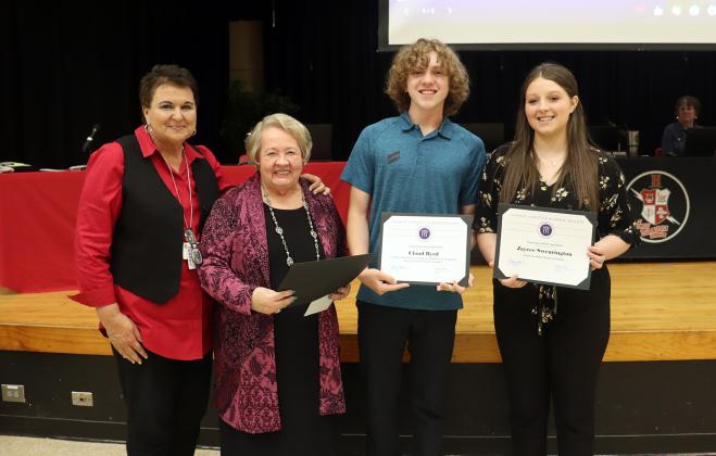 Yulee High School sophomore Cloud Byrd won first place in the Florida Civics Debate Initiative Tournament and is a State Incubate Debate finalist. Freshman Jaycee Swearington is also a finalist. The students competed at The Bolles School recently. Burns recognized the students and teacher Jan Van Delinder for her guidance as the school’s speech and debate club sponsor. Photo by Kathie Sciullo/Community Newspapers