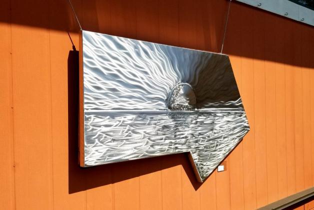 This piece was installed at the Fernandina Beach Library in 2022, one of three pieces displayed in Fernandina Beach celebrating 15 years of Arts and Culture Nassau. Hammered metal artist Jarred Bishop created the pieces; the others were installed at City Hall and at the Fernandina  Harbor Marina. Photo courtesy Nassau Council of Arts and Culture