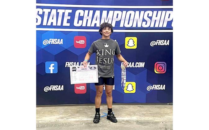 Yulee’s Coen Brehmer is a state weightlifting champion. Special photo