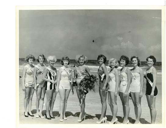 Finalists in the 1956 Fernandina Beach beauty contest pose on the beach. Photo courtesy of Amelia Island Museum of History