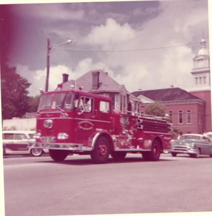 A Fire Truck in the Beach Opening Fiesta Parade, 1961. Finalists in the 1956 Fernandina Beach beauty contest pose on the beach. Photo courtesy of Amelia Island Museum of History