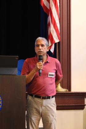Fernandina Beach resident and retired chemist Medardo Monzon gave a presentation about the process of making bioethanol and the chemicals involved. Photo by Julia Roberts/News-Leader