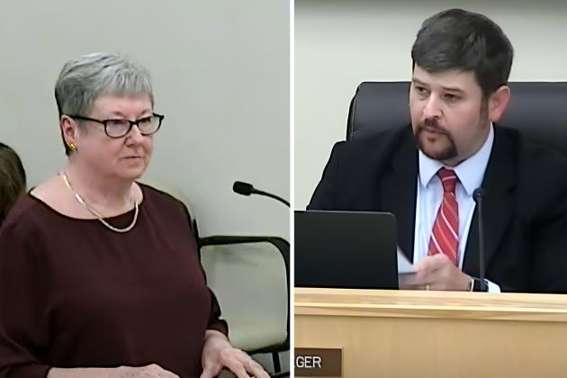Nassau County School District attorney Brett Steger, right, presided over the May 20 textbook objection hearing along with hearing officer Sharyl Wood. The school board voted unanimously to deny a textbook objection submitted by Jack Knocke, executive director of Citizens Defending Freedom (CDF) on Thursday.