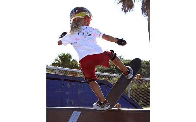 Pinson on her first board at age 4.