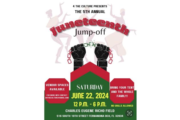 The fifth annual Juneteenth Jumpoff hosted by 4 The Culture will be held from noon to 6 p.m. Saturday at Peck Center Park and Charles Eugene Richo Field, 516 S. 10th St., in Fernandina Beach. Submitted
