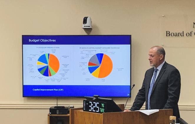 Assistant County Manager Marshall Eyerman presents the tentative budget and millage rate options Monday to the Nassau County Board of County Commissioners. Submitted