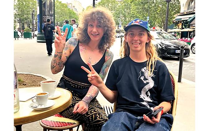 Poe Pinson with her trainer Mei Pruitt, in Paris. Submitted
