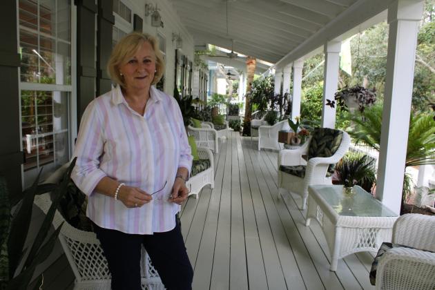 Frances Peters invited a few friends over in 2018 to join in her hobby of creating jewelry from beads. A small group of women began meeting regularly on Peters’ front porch in Amelia Park for fun and socialization. The group has since outgrown the porch and evolved a mission to support local charities with profits from their crafts. Photo by Pamela Bushnell/News-Leader