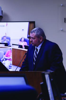 Deputy County Manager Robert Companion discusses the Chester Road closure to begin Sept. 5 on Monday at the Nassau County Board of County Commissioners meeting. Photo by Ashley Chandler