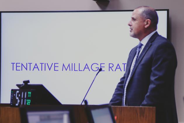 Assistant County Manager Marshall Eyerman speaks at the Nassau County Board of County Commissioners meeting on July 22. Photo by Ashley Chandler/News-Leader