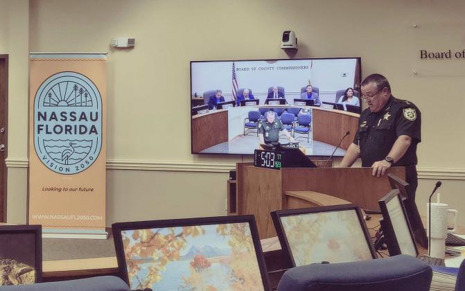 Emergency Management Director Tim Cooper speaks Monday at the Board of County Commissioners meeting on the Local State of Emergency that was established ahead of the Potential Tropical Cyclone Nine that has been forecasted to make landfall in Florida on Thursday as Hurricane Helene. Photo by Ashley Chandler/News-Leader
