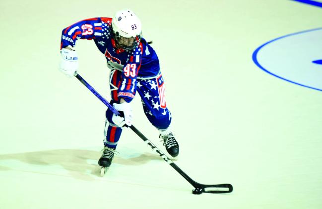 Jeays Matz of Fernandina Beach in action for Team USA during the junior women’s Inline Hockey World Championships in Italy. Submitted photo