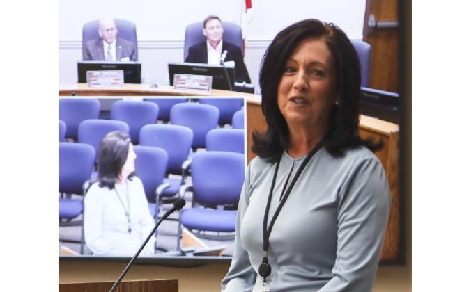 Interim Assistant Planning Director for the Planning Department Holly Coyle talks Oct. 16 at the Board of County Commissioners meeting ahead of a presentation on the Nassau County Transit Study 2024 from Jacksonville Transportation Authority. Photo by Ashley Chandler/News-Leader