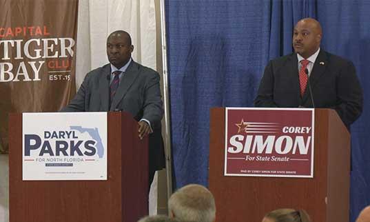 Democrat Daryl Parks and Republican Corey Simon debated Tuesday in a fiercely contested state Senate race.  Photo by Mike Exline/News Service of Florida