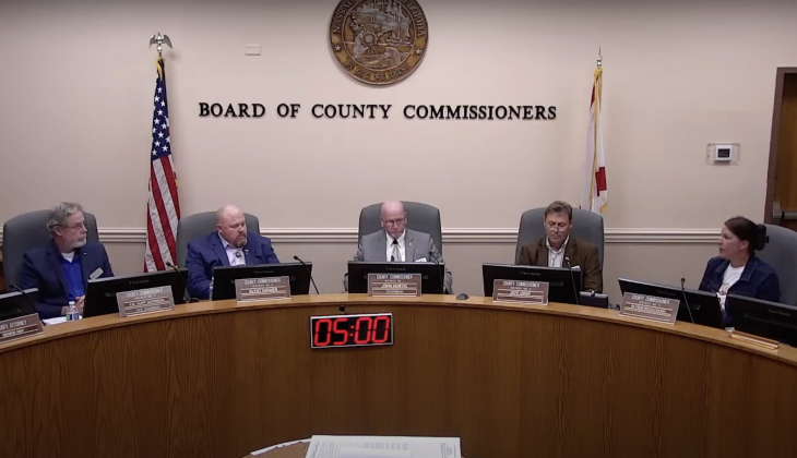 From left, commissioners A.M. "Hupp" Huppman, Klynt Farmer, Chairman John Martin, Jeff Gray and Alyson McCullough meet Monday in the Commissioners Chambers. Submitted photo