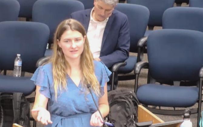 Kailey Saver, a representative for Nassau County’s consultant Halff, gives a presentation on Vision 2050 at the Oct. 16 Board of County Commissioners Workshop. Submitted photo