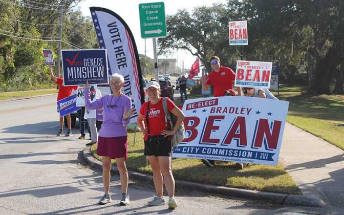 Voters were met with advocates for local races as they cast their votes at the Atlantic Recreation Center on election day. Photo by Julia Roberts/News-Leader