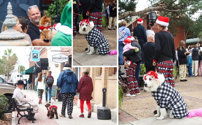 Locals dressed in holiday pajamas for the Black Friday Pajama Party in Downtown Fernandina Beach. Many people attended with their dogs, some donning their own holiday PJs. Photos by Ashley Chandler/News-Leader