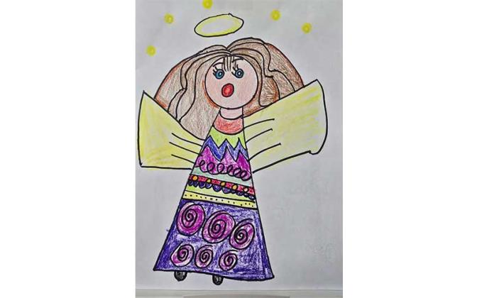 Rebekah Ross, a first-grade student at Southside Elementary School. Ross captured first place with her vibrant crayon drawing of a joyful angel. Submitted photo