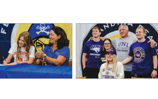 Sady Campbell while coach Christina Steffen looks on, left, and Neriah Giedrys with her family. PHOTO BY PENNY GLACKIN/SPECIAL