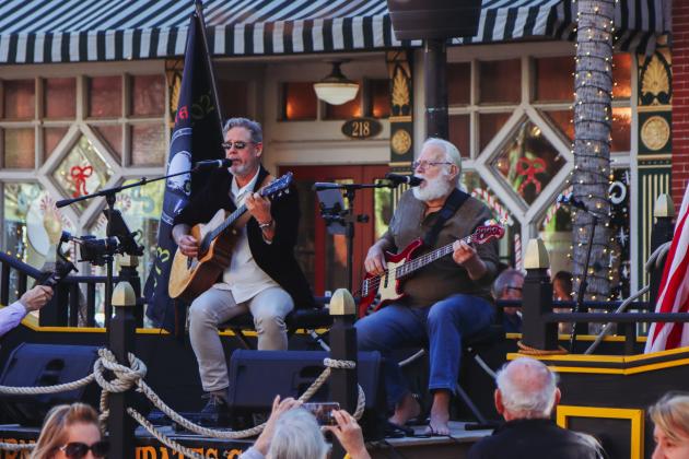 County Commissioner A.M “Hupp” Huppmann and Ray Hetchka, who make up Hupp and Ray, play live music at Dining Down Centre, a celebration for Fernandina's Bicentennial. Photo by Ashley Chandler/News-Leader