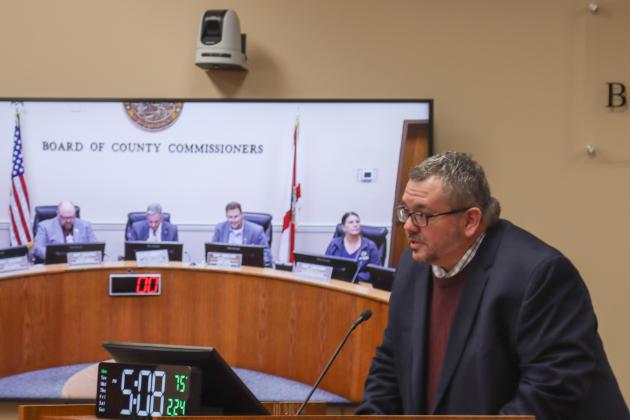 Deputy County Manager and County Engineer Robert Companion speaks to the Nassau County Board of County Commissioners on Monday in the Commission Chambers. Photo by Ashley Chandler/News-Leader