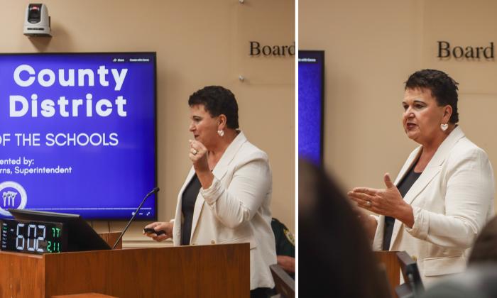 Superintendent Dr. Kathy Burns speaks Tuesday at the Board of County Commissioners joint meeting with the Nassau County School District. Photos by Ashley Chandler/News-Leader