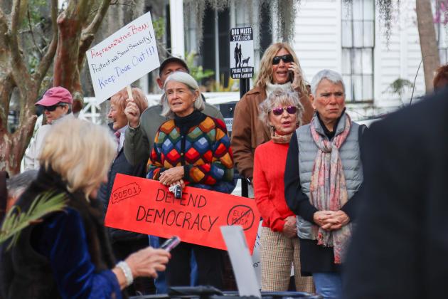 Protesters were Downtown on Thursday to voice their opinion on DOGE, Social Security and Elon Musk to Congressman Aaron Bean and his staff. Photos by Ashley Chandler/News-Leader