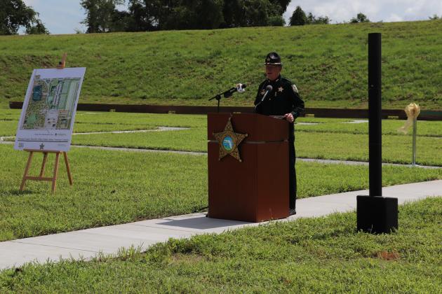 Sheriff Bill Leeper speaks at the Ribbon Cutting event held for the Nassau County Public Safety Training Complex Phase One  gun ranges in July 2022. Submitted photo
